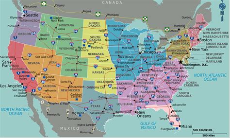 États-Unis. Les États-Unis d'Amérique forment un pays d'Amérique du Nord. Le pays est une république fédérale constituée d'une union de 50 États, dont 48 sont adjacents et situés entre l'océan Atlantique et l'océan Pacifique, d'est en ouest, puis bordés au nord par le Canada et au sud par le Mexique. Panorama. Carte.